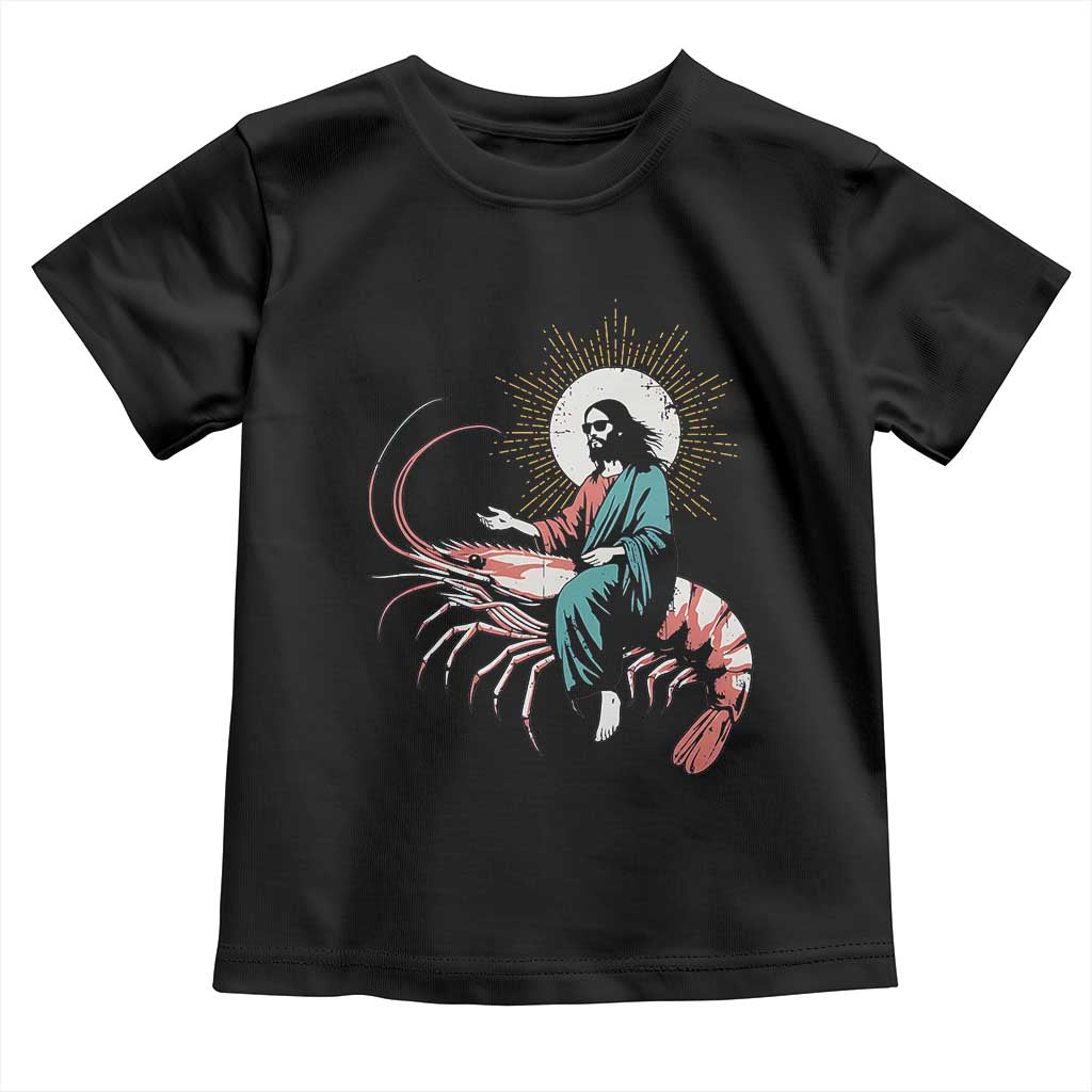 Funny Christian Prawn Toddler T Shirt Retro Jesus Riding A Shrimp Meme - Wonder Print Shop