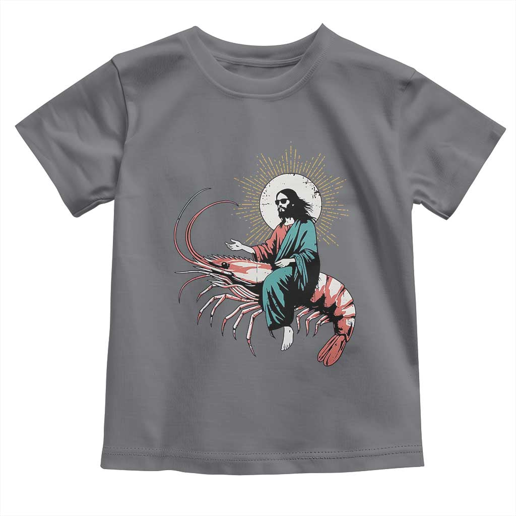 Funny Christian Prawn Toddler T Shirt Retro Jesus Riding A Shrimp Meme - Wonder Print Shop