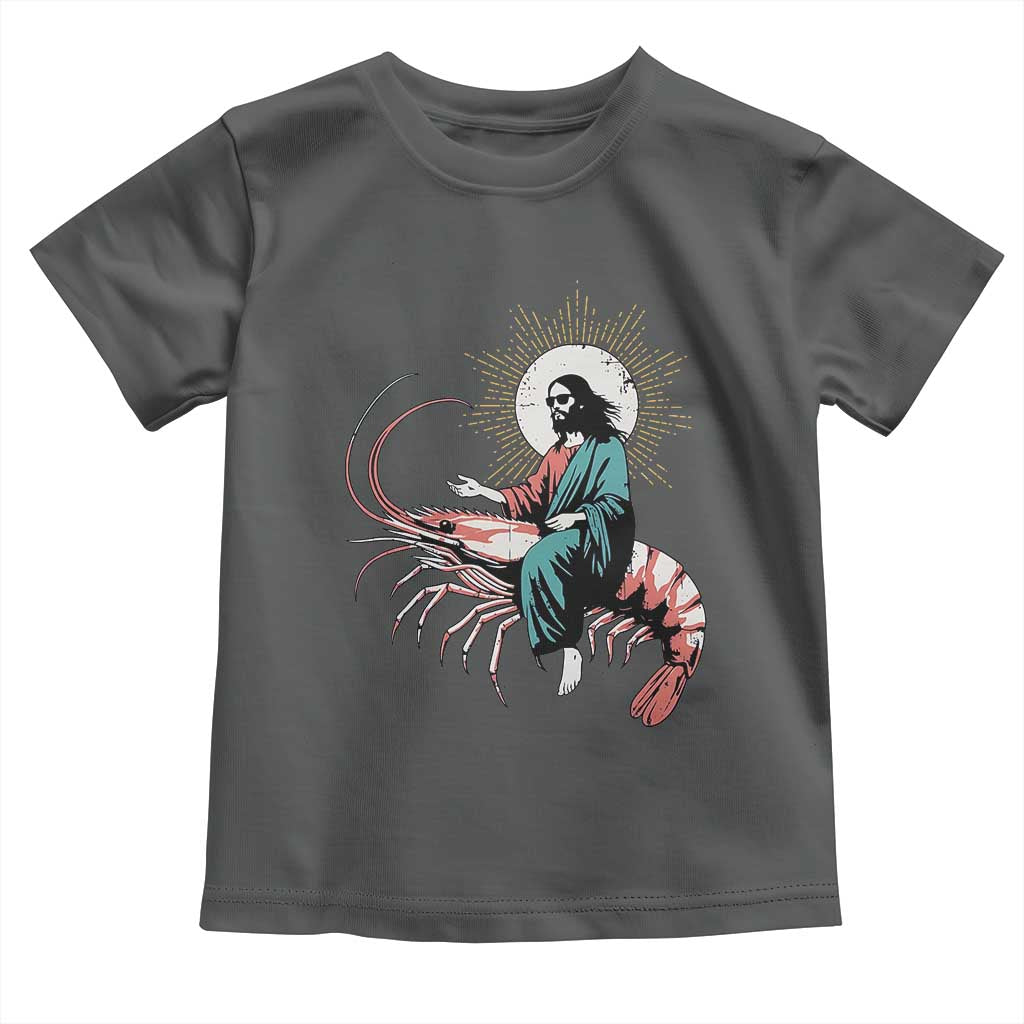 Funny Christian Prawn Toddler T Shirt Retro Jesus Riding A Shrimp Meme - Wonder Print Shop