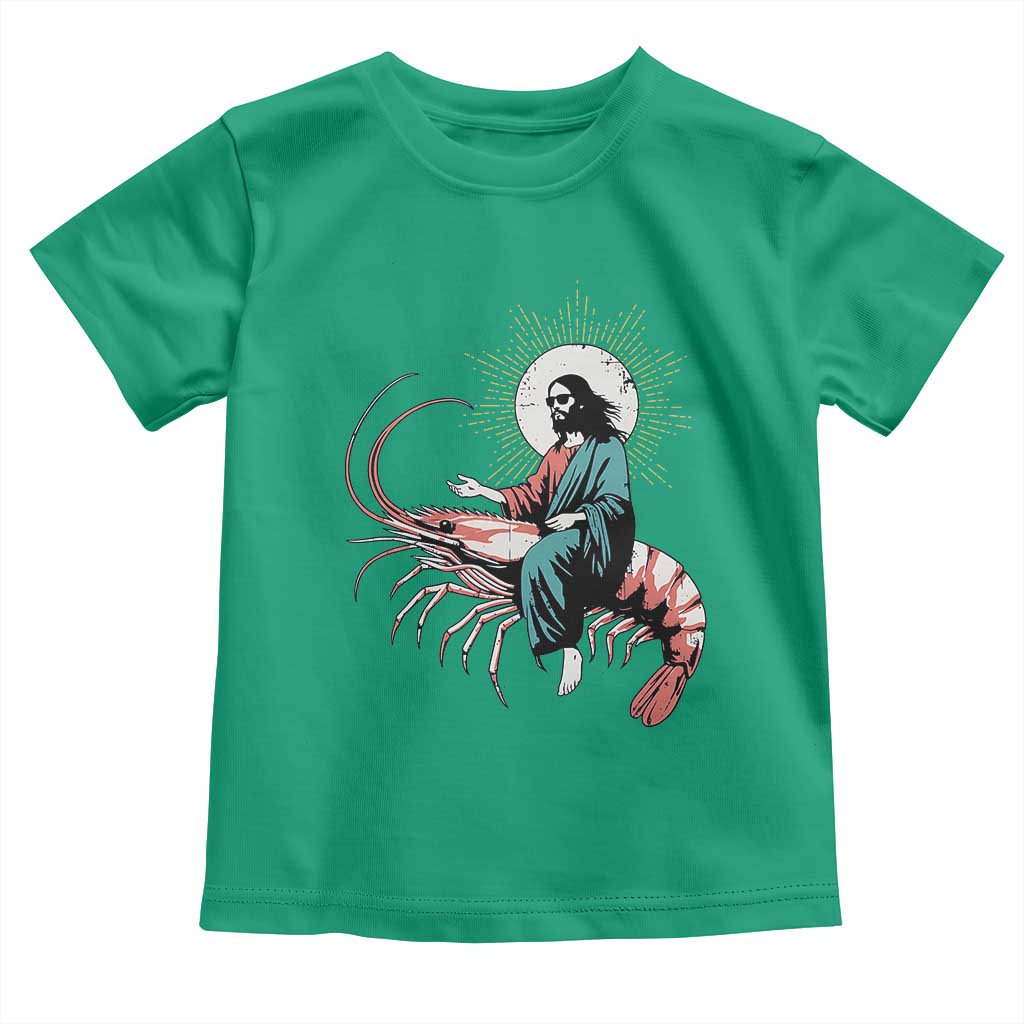 Funny Christian Prawn Toddler T Shirt Retro Jesus Riding A Shrimp Meme - Wonder Print Shop