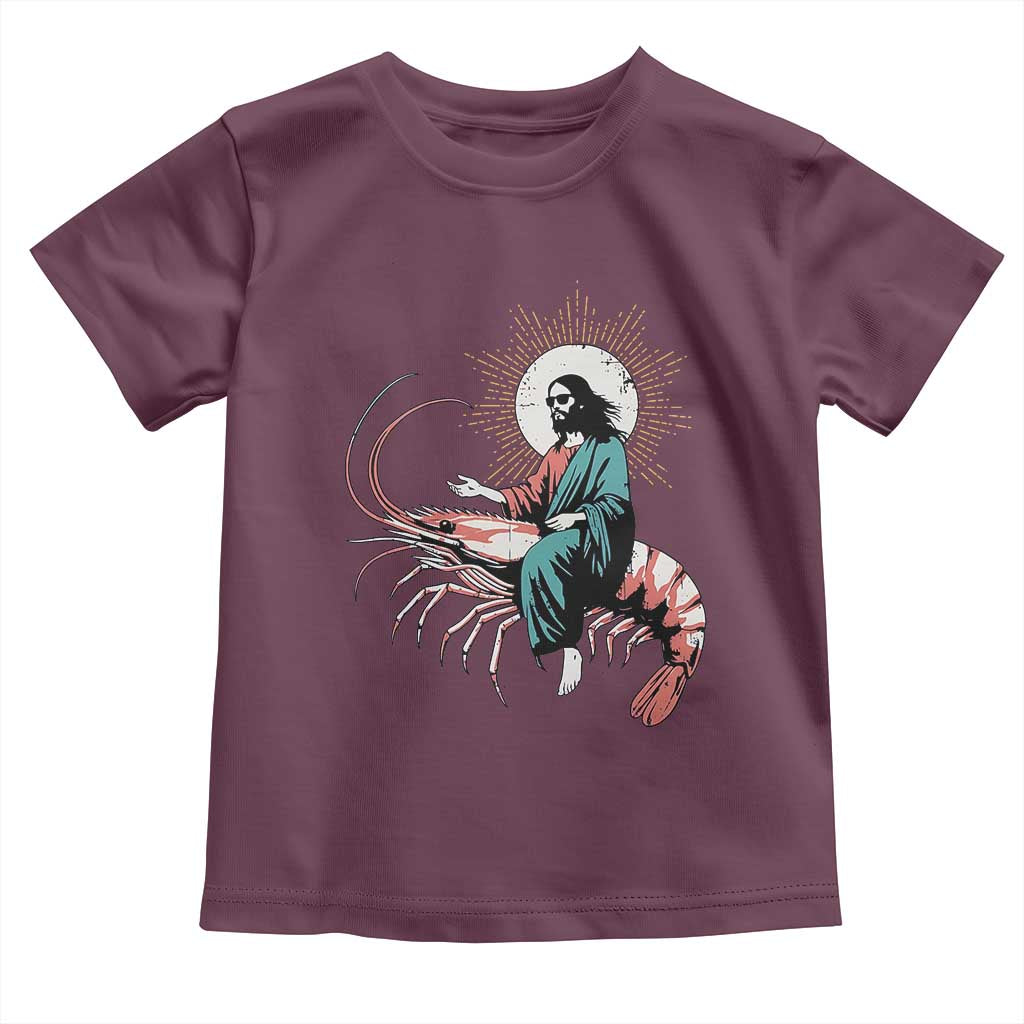 Funny Christian Prawn Toddler T Shirt Retro Jesus Riding A Shrimp Meme - Wonder Print Shop