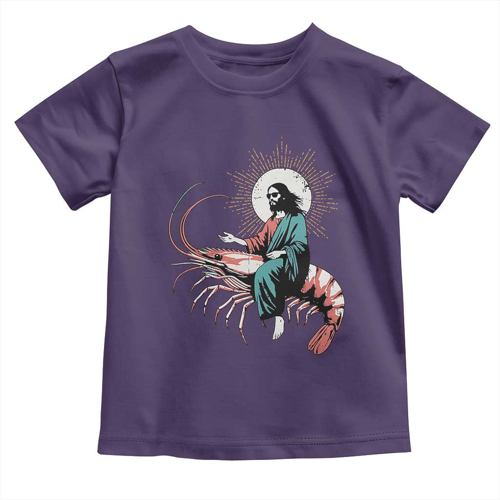 Funny Christian Prawn Toddler T Shirt Retro Jesus Riding A Shrimp Meme - Wonder Print Shop