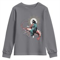 Funny Christian Prawn Youth Sweatshirt Retro Jesus Riding A Shrimp Meme - Wonder Print Shop