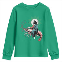 Funny Christian Prawn Youth Sweatshirt Retro Jesus Riding A Shrimp Meme - Wonder Print Shop