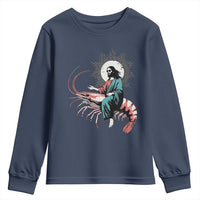 Funny Christian Prawn Youth Sweatshirt Retro Jesus Riding A Shrimp Meme - Wonder Print Shop