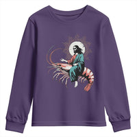 Funny Christian Prawn Youth Sweatshirt Retro Jesus Riding A Shrimp Meme - Wonder Print Shop
