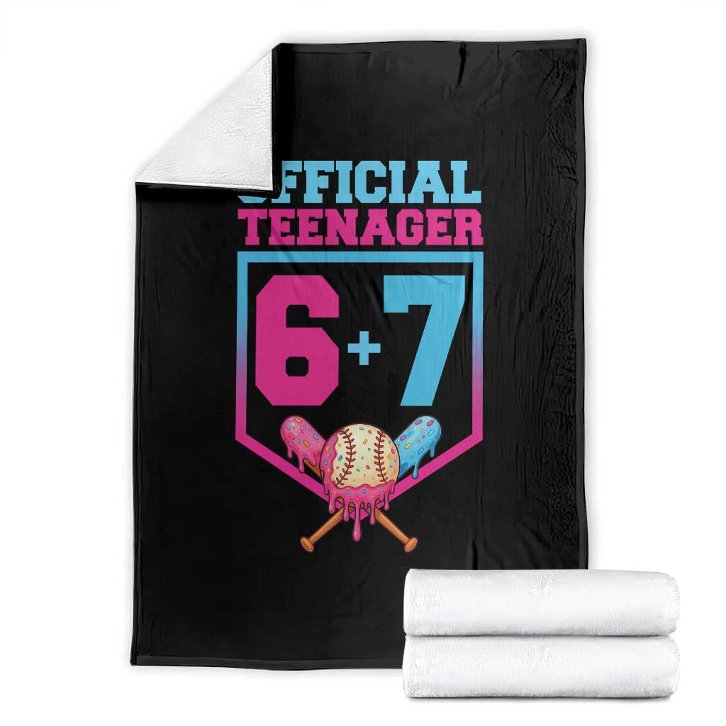Funny 67 Baseball 13th Birthday Throw Blanket Ice Cream Drip 13th Bday Official Teenager