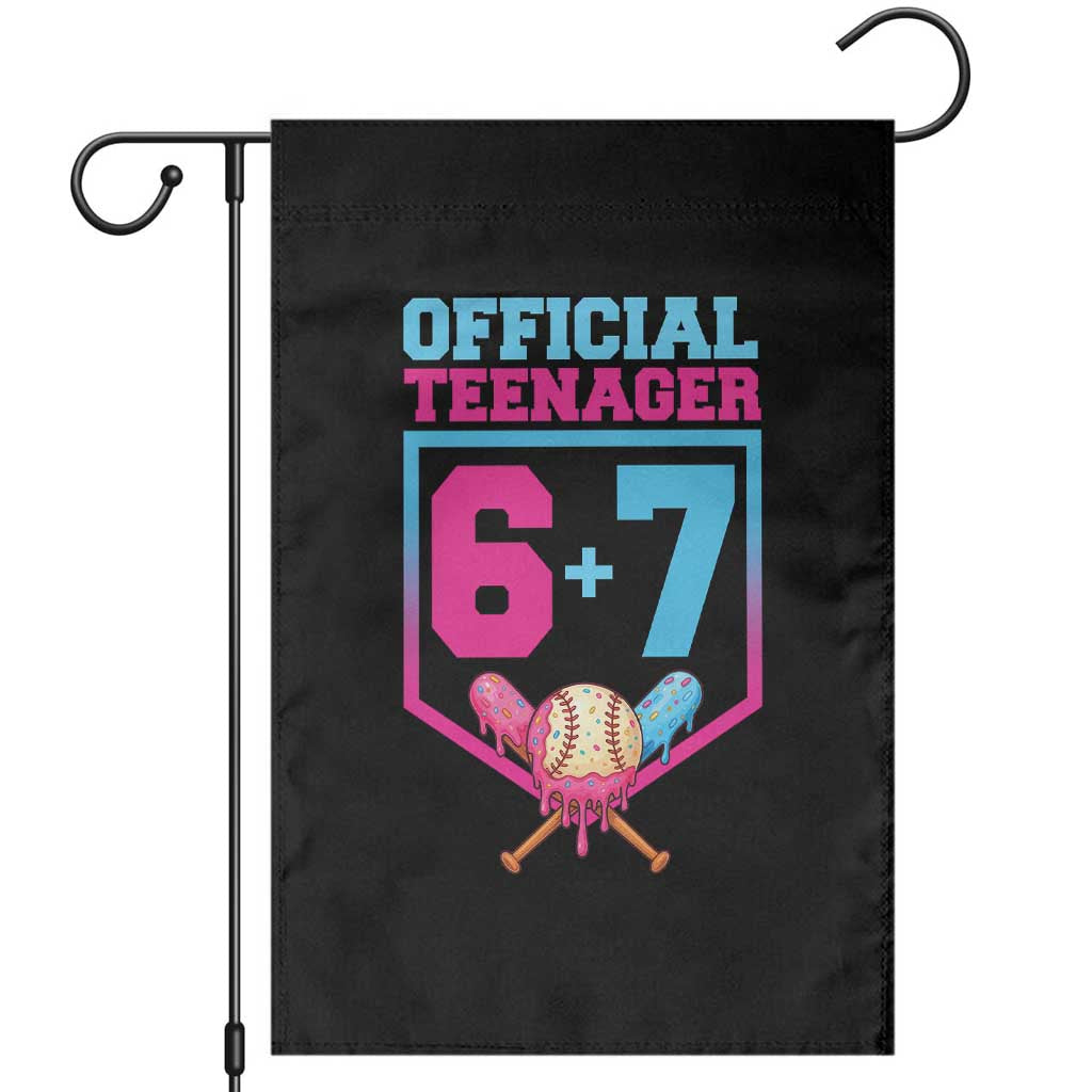 Funny 67 Baseball 13th Birthday Garden Flag Ice Cream Drip 13th Bday Official Teenager