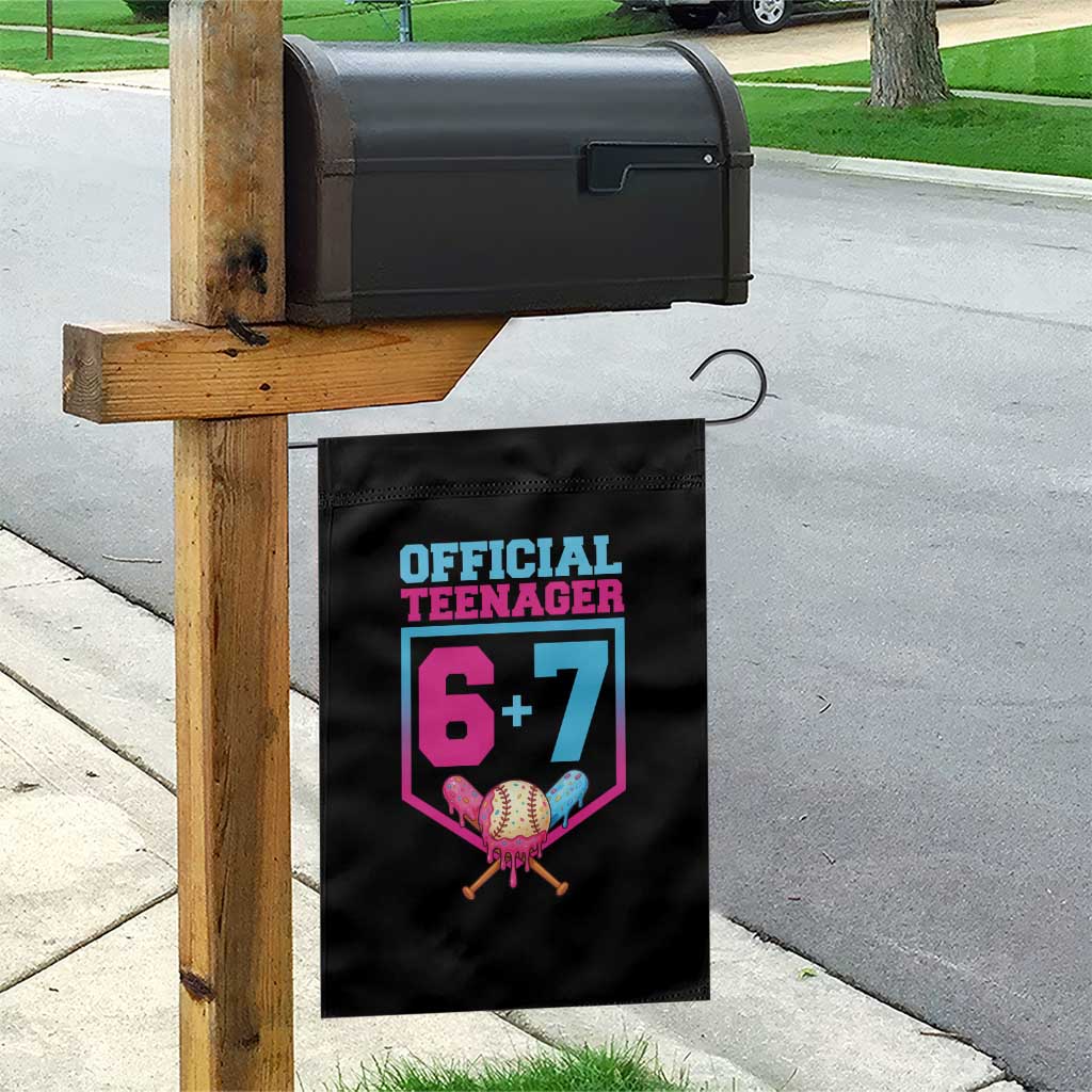 Funny 67 Baseball 13th Birthday Garden Flag Ice Cream Drip 13th Bday Official Teenager