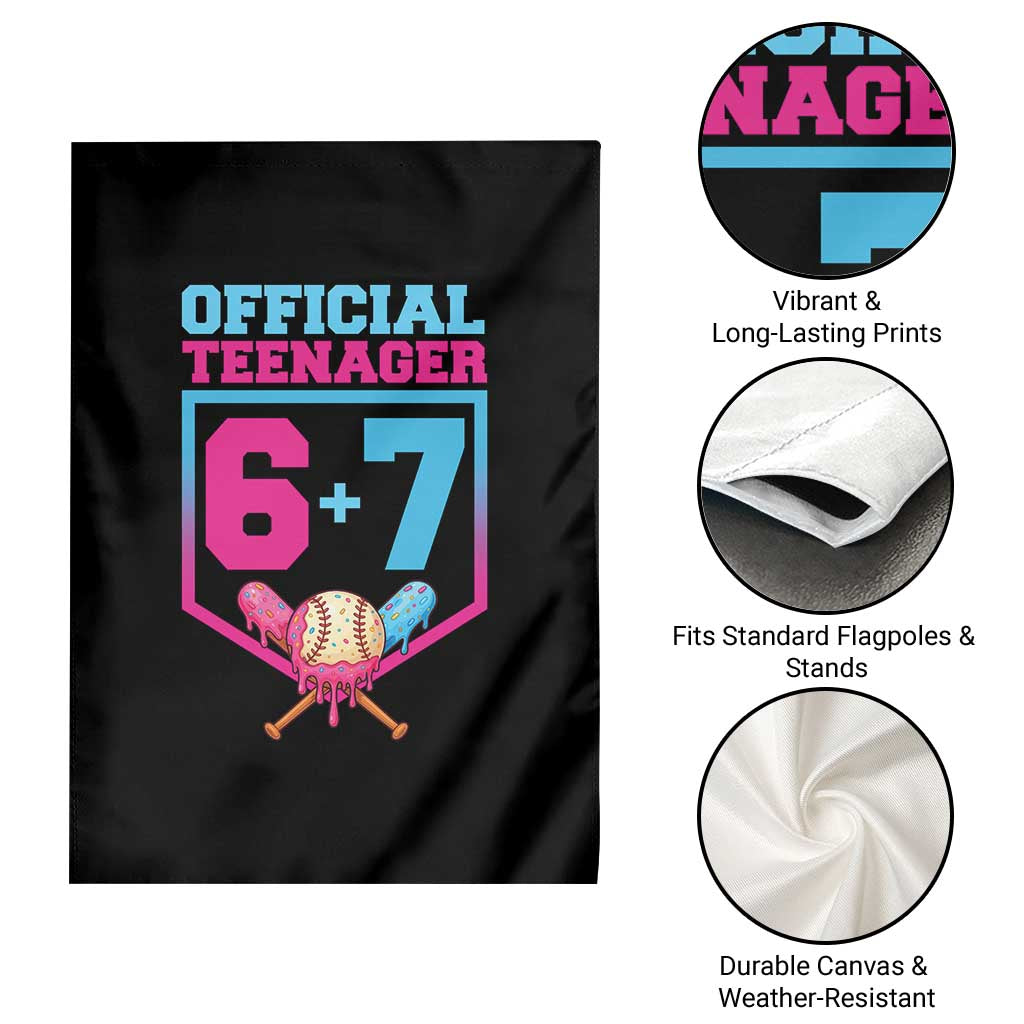 Funny 67 Baseball 13th Birthday Garden Flag Ice Cream Drip 13th Bday Official Teenager