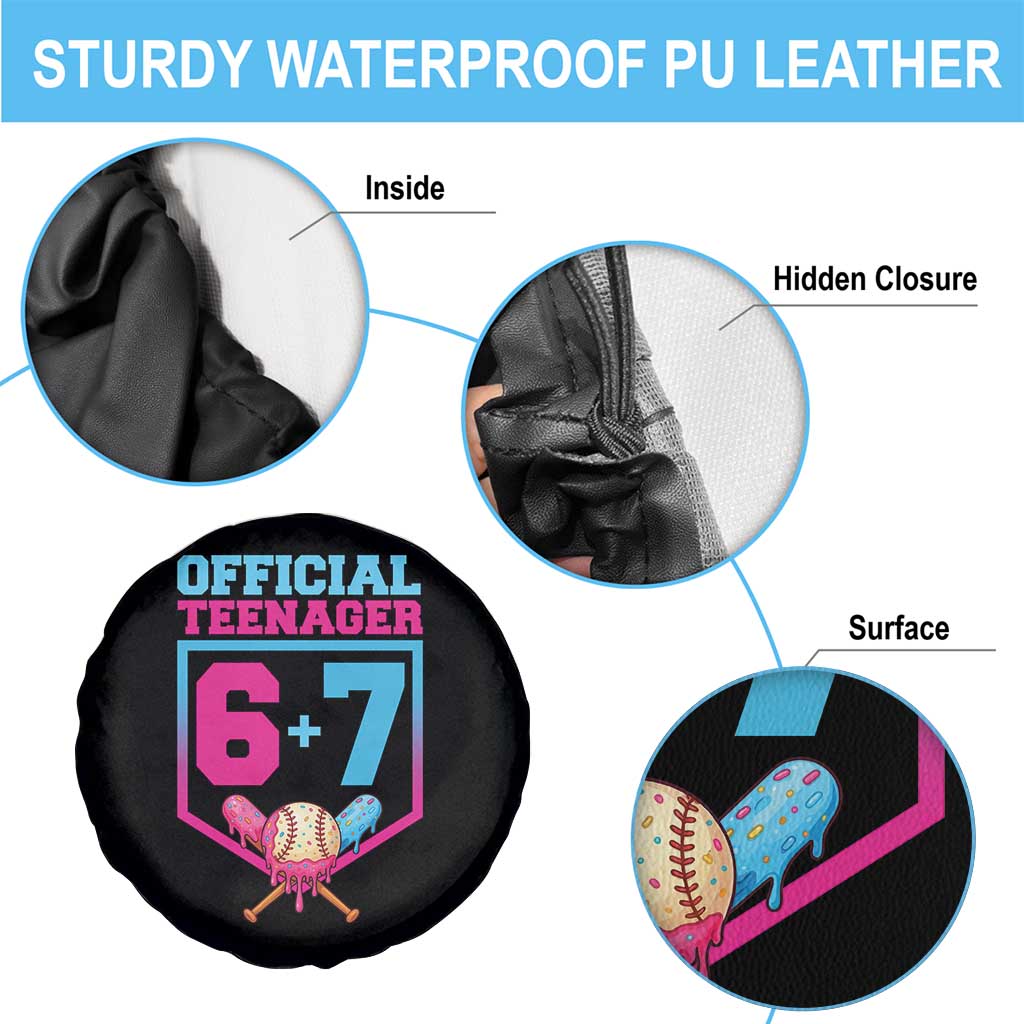 Funny 67 Baseball 13th Birthday Spare Tire Cover Ice Cream Drip 13th Bday Official Teenager