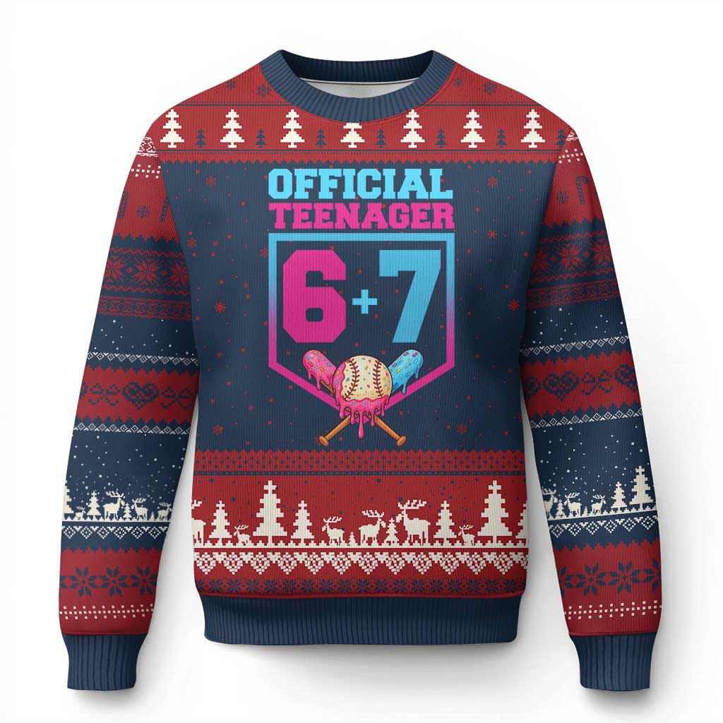 Funny 67 Baseball 13th Birthday Ugly Christmas Sweater Ice Cream Drip 13th Bday Official Teenager