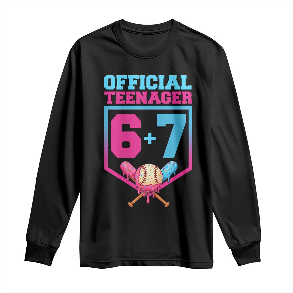Funny 67 Baseball 13th Birthday Long Sleeve Shirt Ice Cream Drip 13th Bday Official Teenager