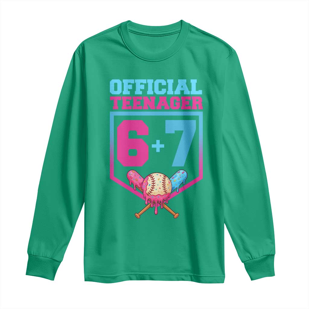Funny 67 Baseball 13th Birthday Long Sleeve Shirt Ice Cream Drip 13th Bday Official Teenager