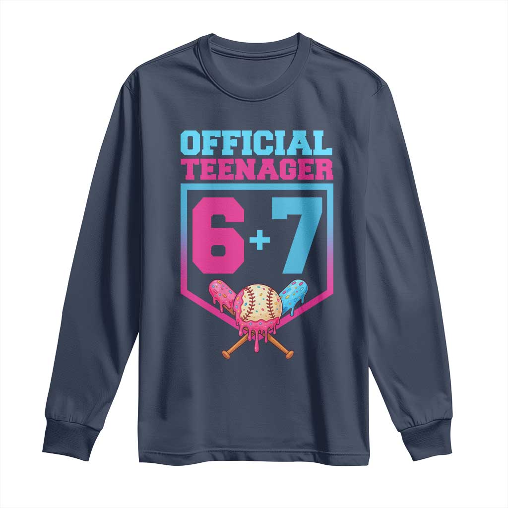 Funny 67 Baseball 13th Birthday Long Sleeve Shirt Ice Cream Drip 13th Bday Official Teenager