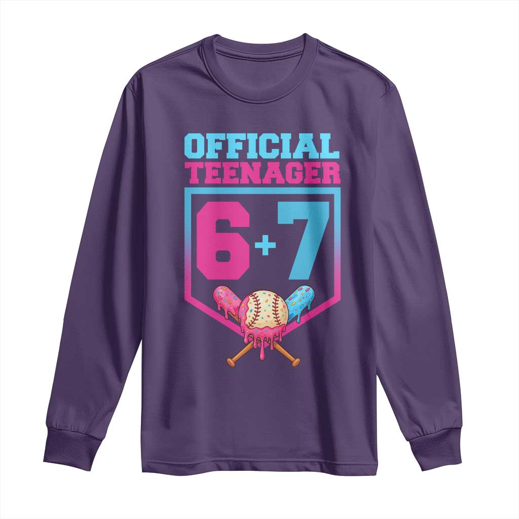 Funny 67 Baseball 13th Birthday Long Sleeve Shirt Ice Cream Drip 13th Bday Official Teenager