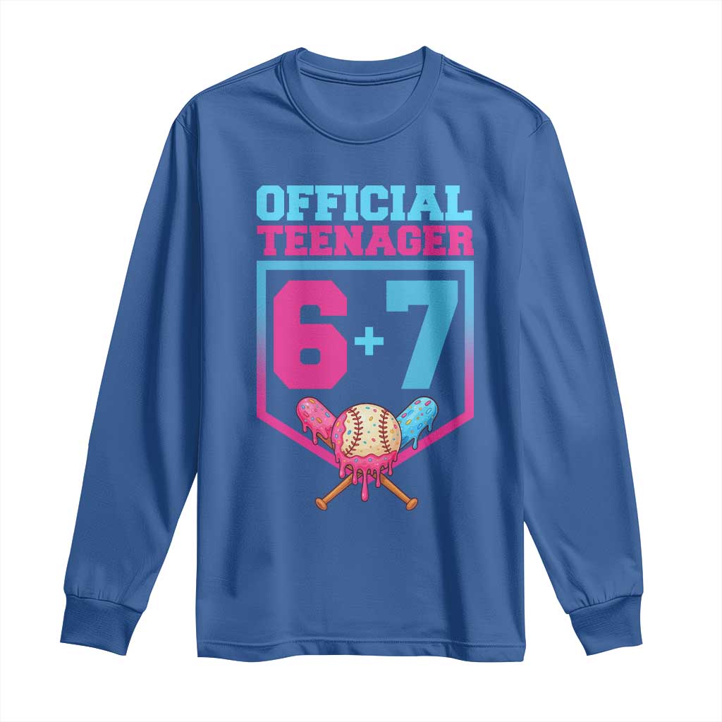 Funny 67 Baseball 13th Birthday Long Sleeve Shirt Ice Cream Drip 13th Bday Official Teenager