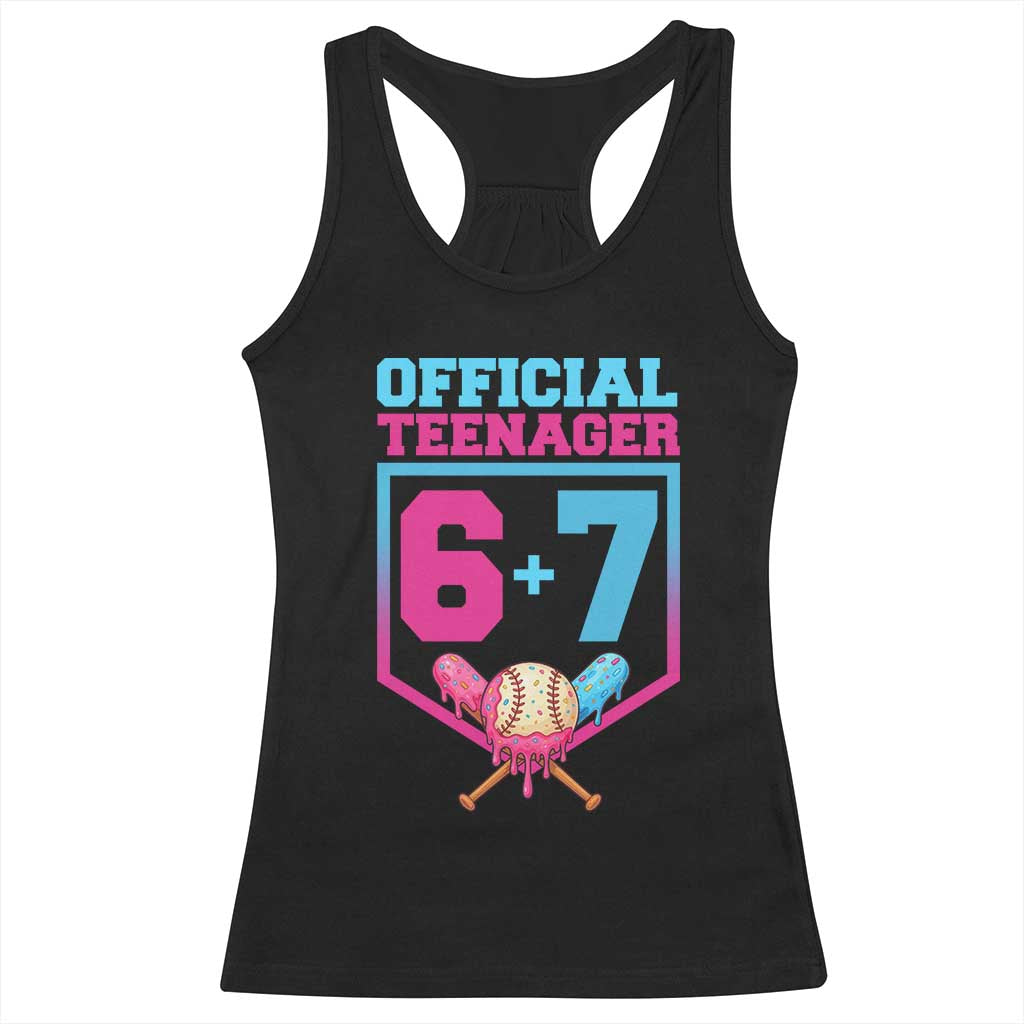 Funny 67 Baseball 13th Birthday Racerback Tank Top Ice Cream Drip 13th Bday Official Teenager