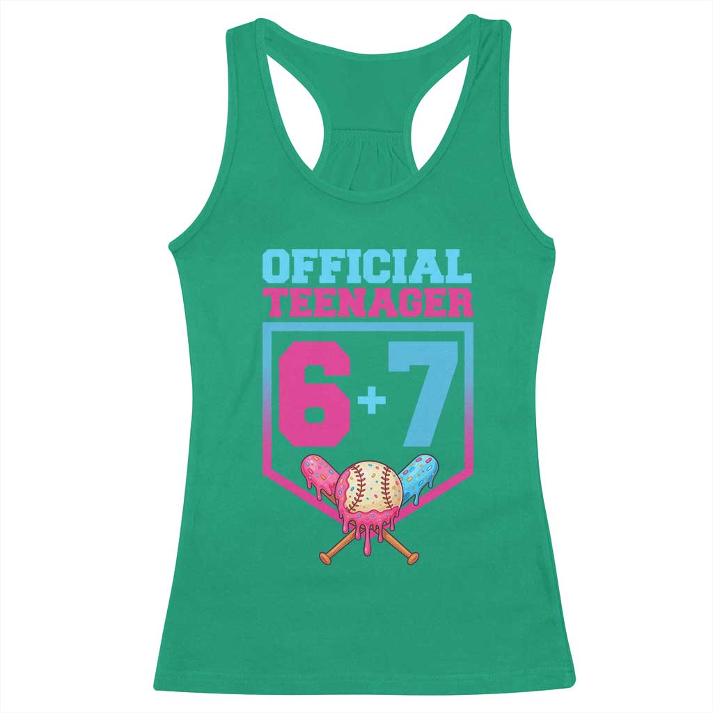 Funny 67 Baseball 13th Birthday Racerback Tank Top Ice Cream Drip 13th Bday Official Teenager