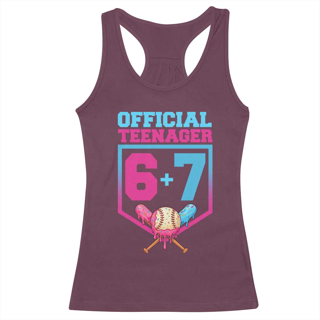 Funny 67 Baseball 13th Birthday Racerback Tank Top Ice Cream Drip 13th Bday Official Teenager