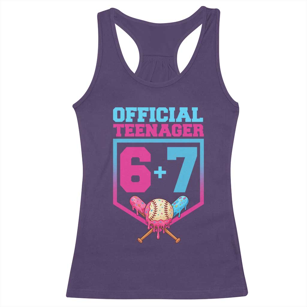Funny 67 Baseball 13th Birthday Racerback Tank Top Ice Cream Drip 13th Bday Official Teenager