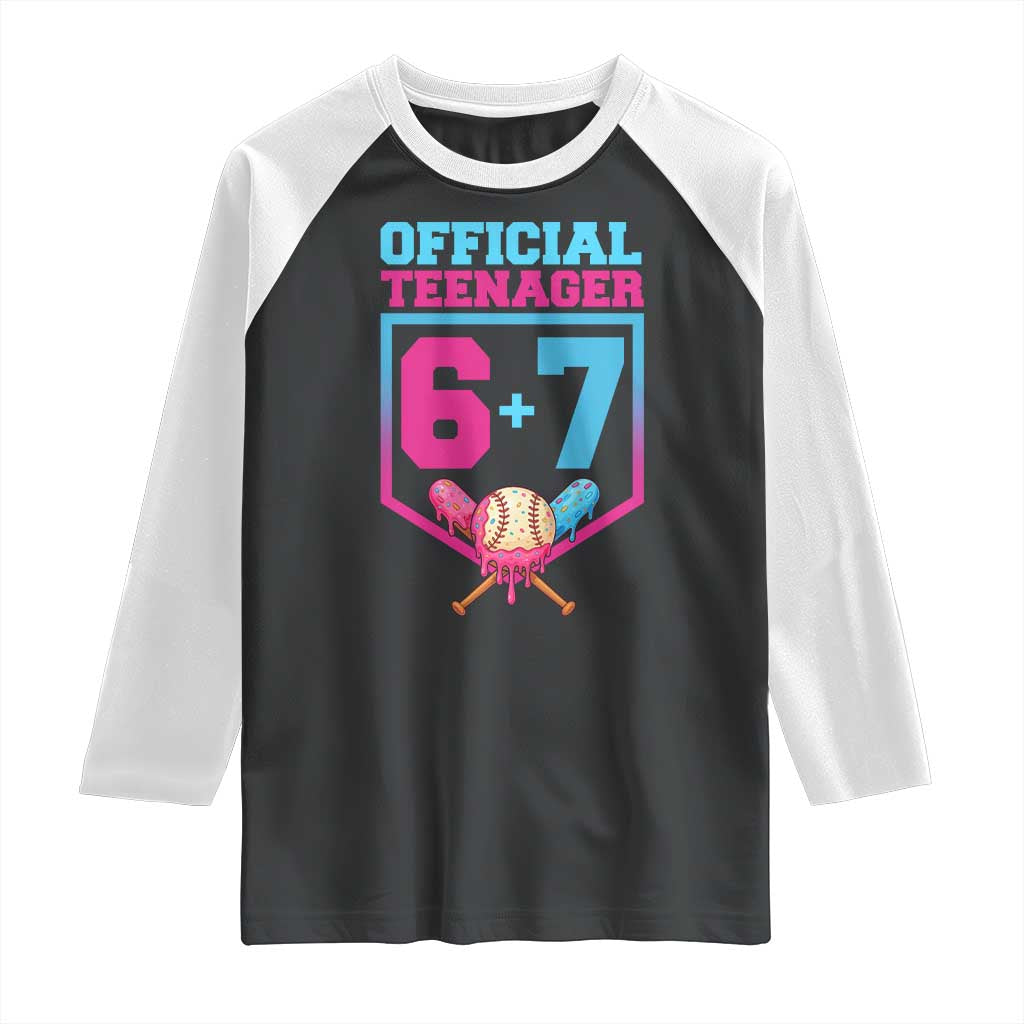 Funny 67 Baseball 13th Birthday Raglan Shirt Ice Cream Drip 13th Bday Official Teenager