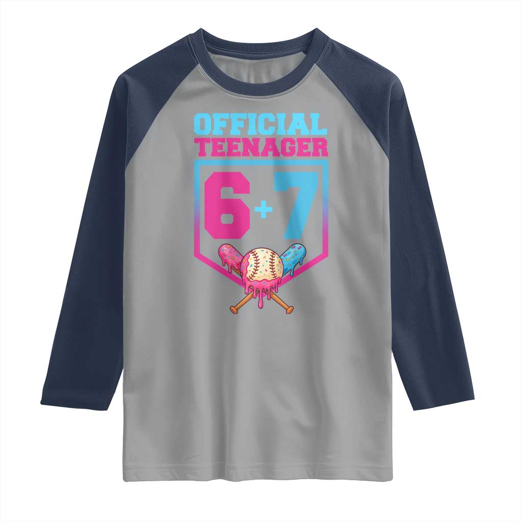 Funny 67 Baseball 13th Birthday Raglan Shirt Ice Cream Drip 13th Bday Official Teenager