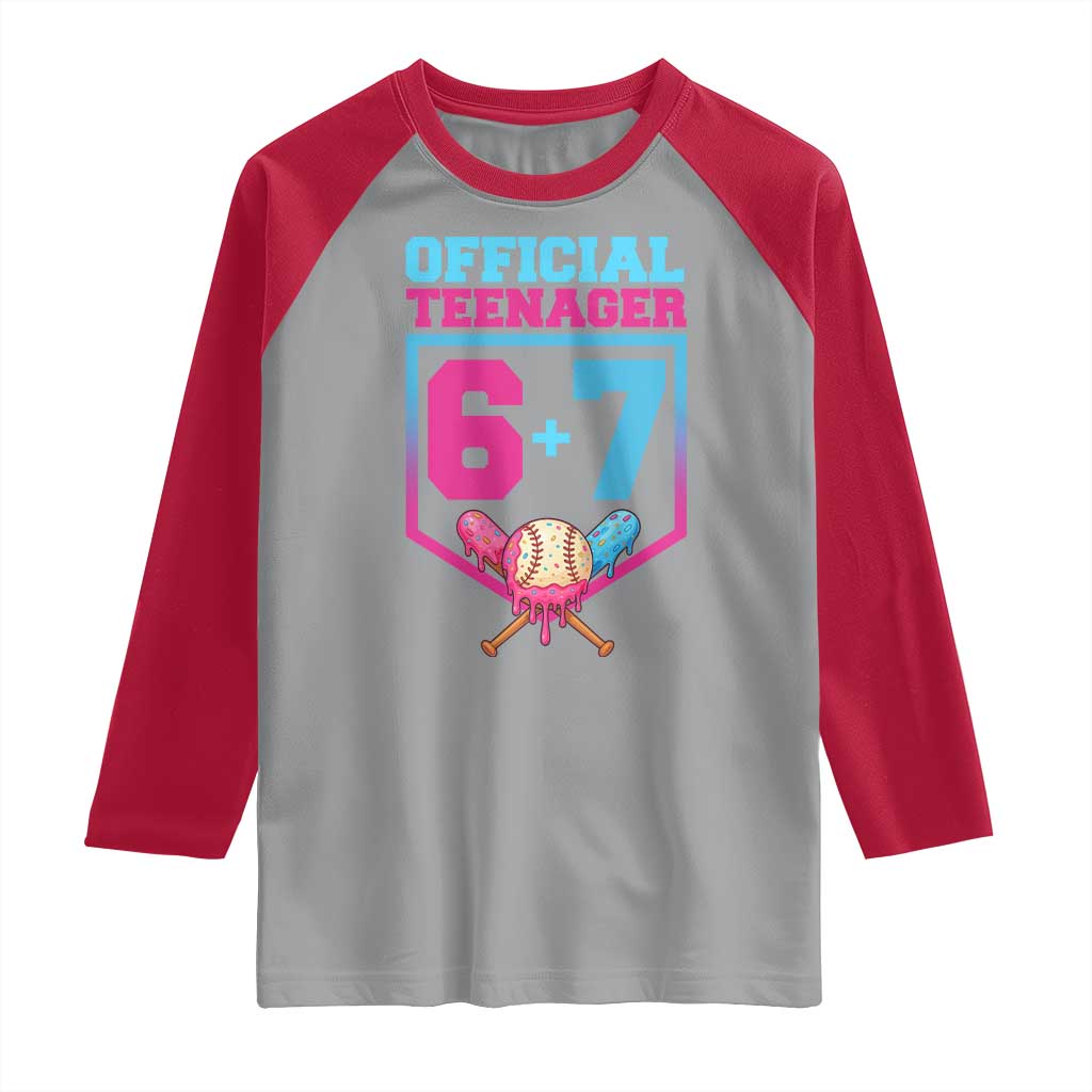 Funny 67 Baseball 13th Birthday Raglan Shirt Ice Cream Drip 13th Bday Official Teenager