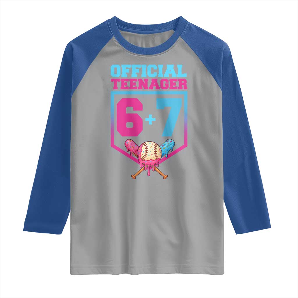 Funny 67 Baseball 13th Birthday Raglan Shirt Ice Cream Drip 13th Bday Official Teenager