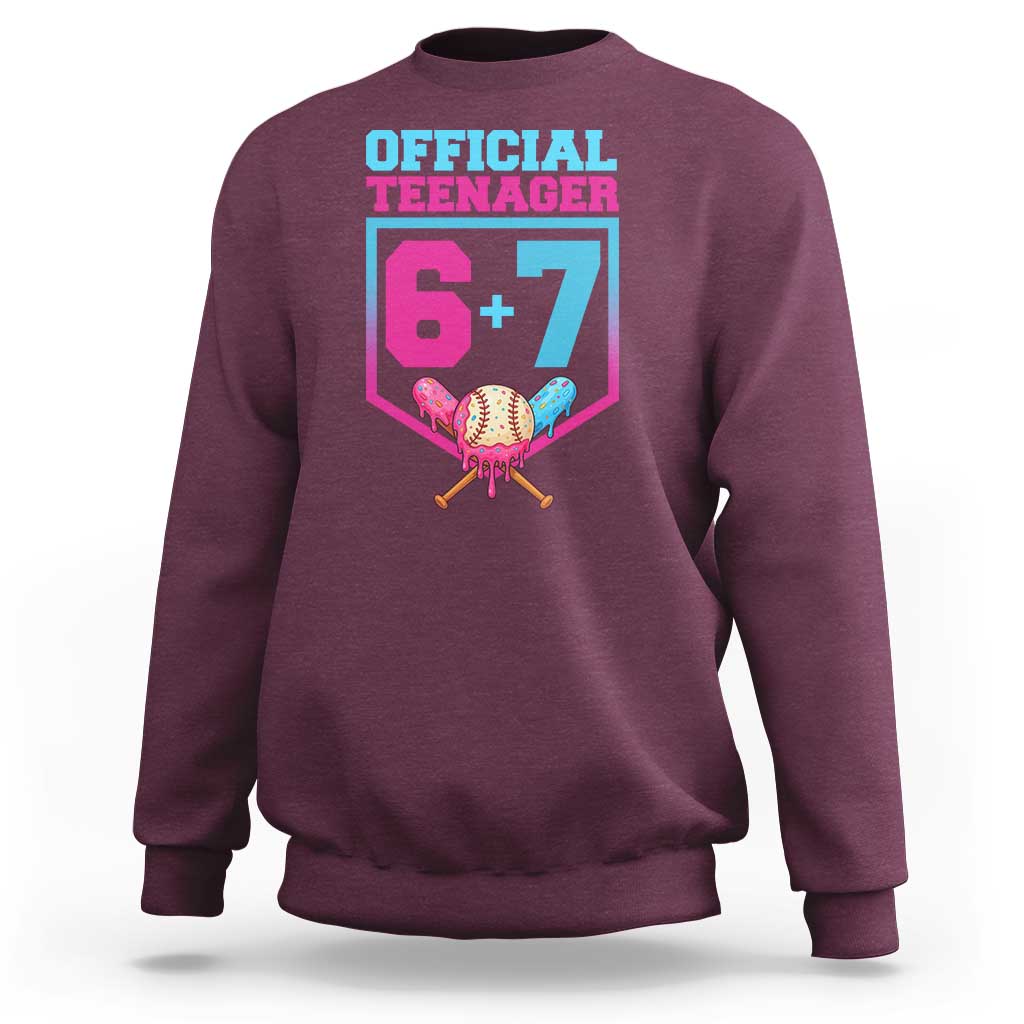 Funny 67 Baseball 13th Birthday Sweatshirt Ice Cream Drip 13th Bday Official Teenager