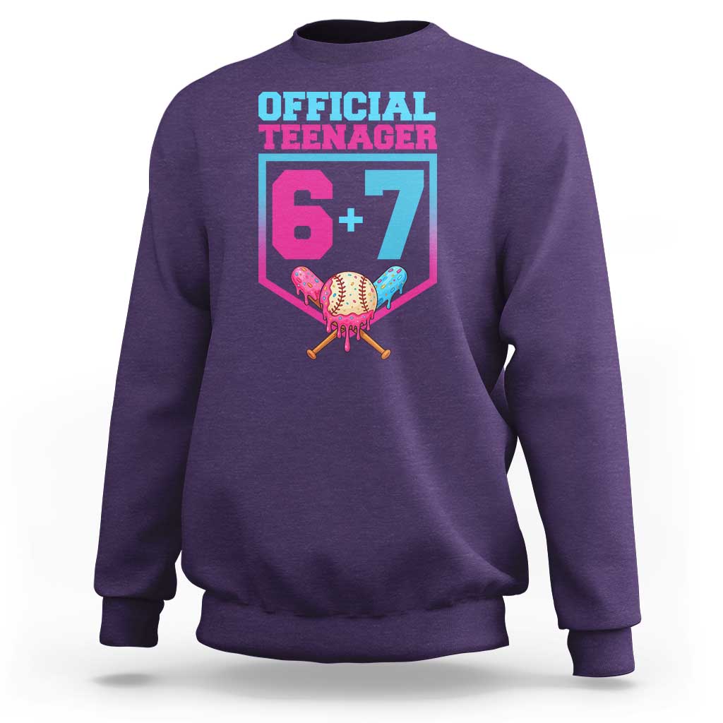 Funny 67 Baseball 13th Birthday Sweatshirt Ice Cream Drip 13th Bday Official Teenager