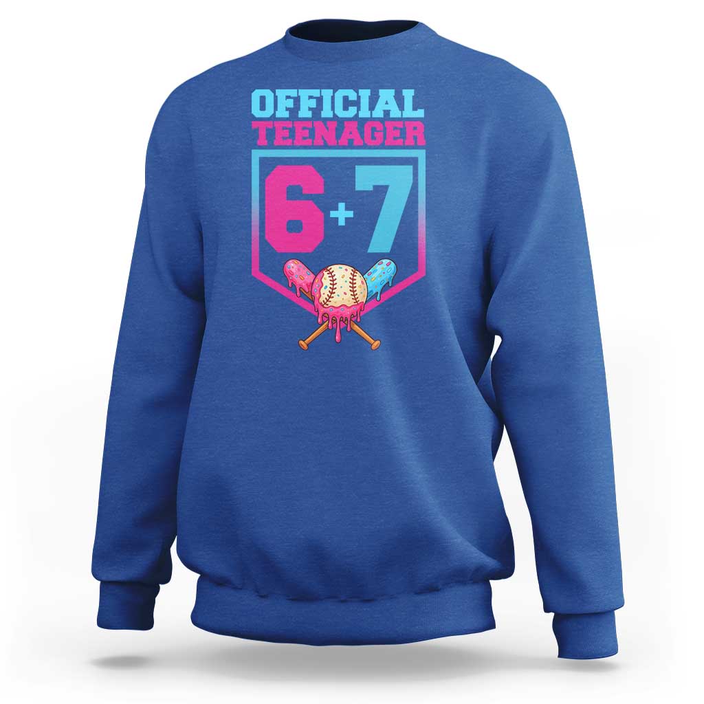 Funny 67 Baseball 13th Birthday Sweatshirt Ice Cream Drip 13th Bday Official Teenager