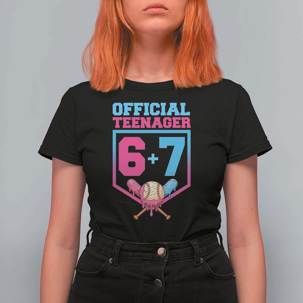 Funny 67 Baseball 13th Birthday T Shirt For Women Ice Cream Drip 13th Bday Official Teenager