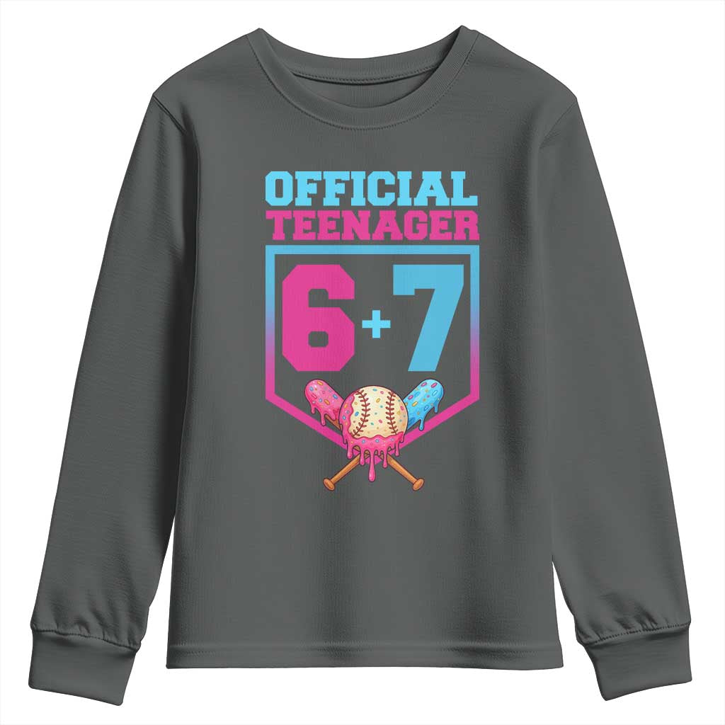 Funny 67 Baseball 13th Birthday Youth Sweatshirt Ice Cream Drip 13th Bday Official Teenager