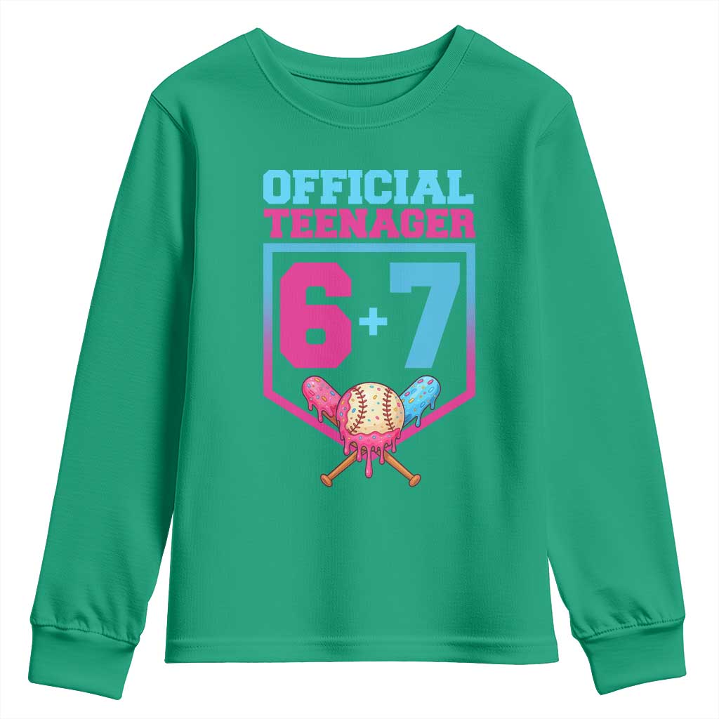 Funny 67 Baseball 13th Birthday Youth Sweatshirt Ice Cream Drip 13th Bday Official Teenager