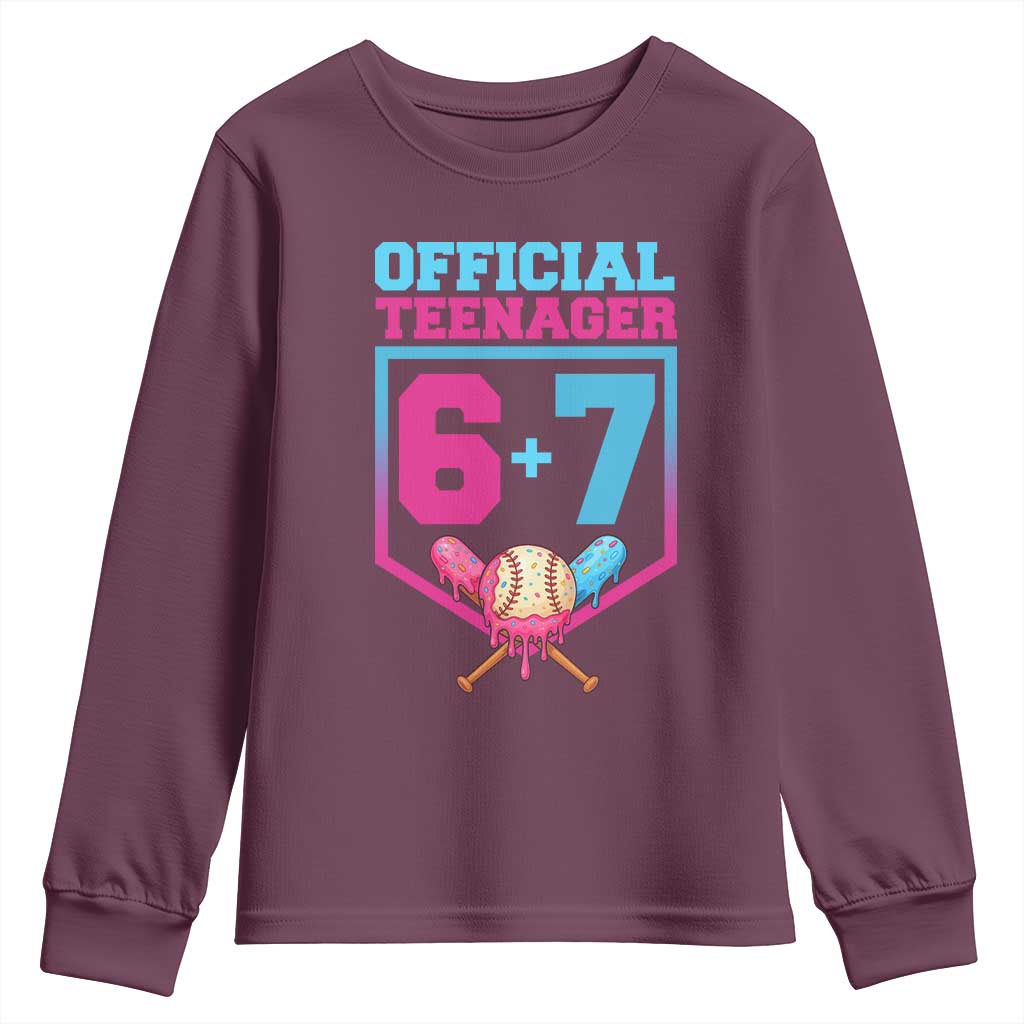 Funny 67 Baseball 13th Birthday Youth Sweatshirt Ice Cream Drip 13th Bday Official Teenager