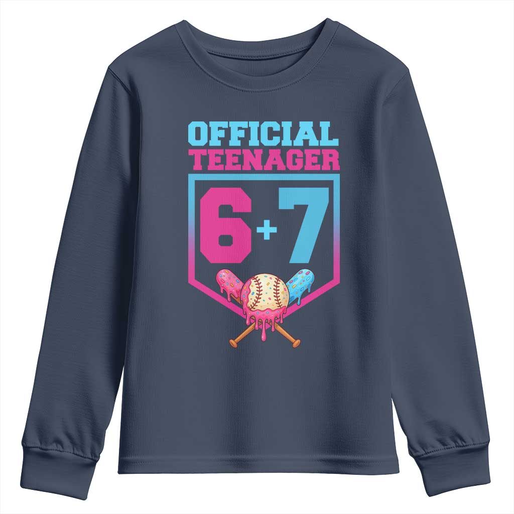 Funny 67 Baseball 13th Birthday Youth Sweatshirt Ice Cream Drip 13th Bday Official Teenager