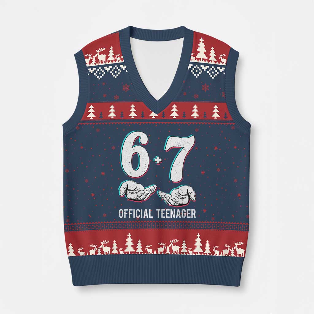 Funny 67 13th Birthday V-Neck Knit Sweater Vest 6 7 Thirteen Year Old Official Teenager Hands - Wonder Print Shop