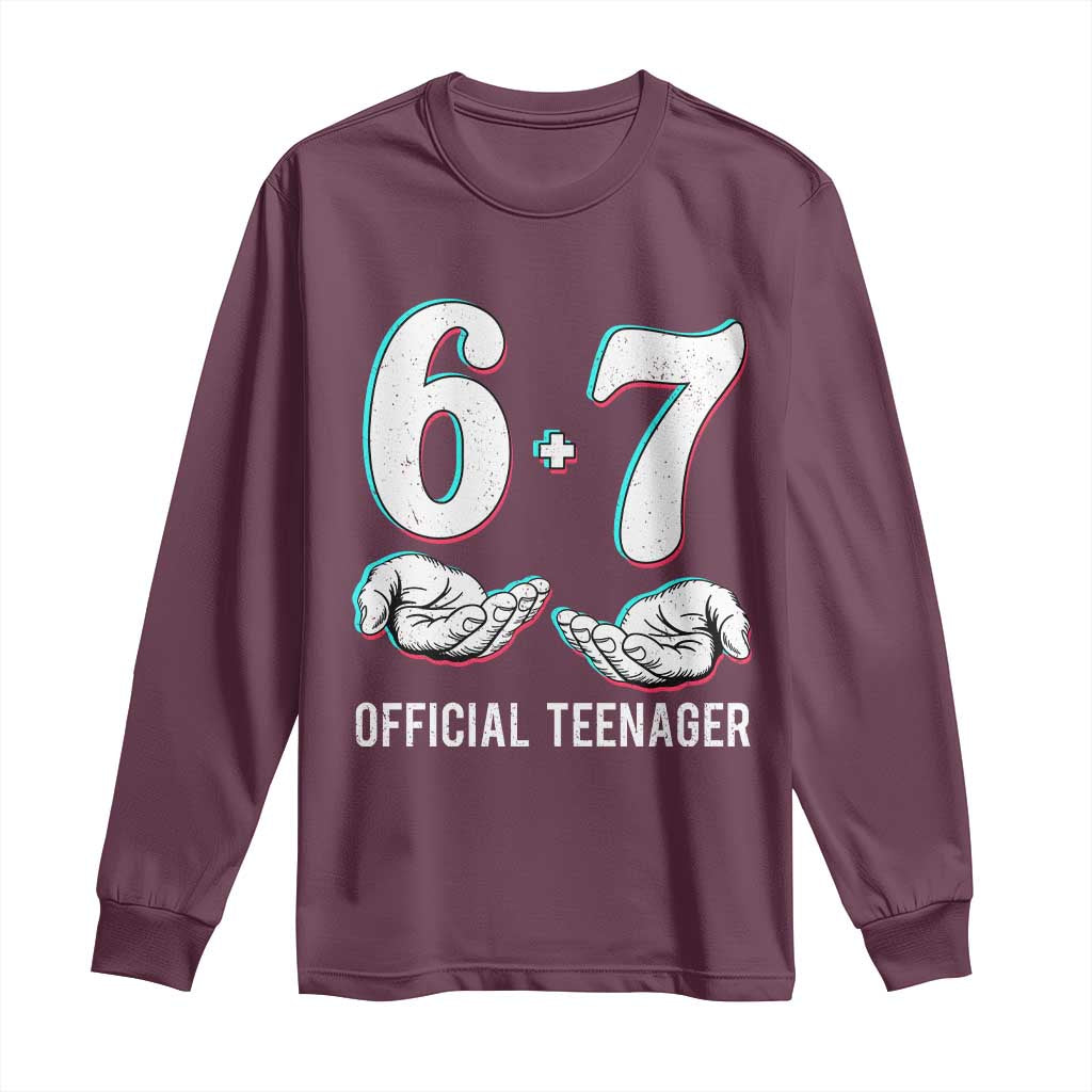 Funny 67 13th Birthday Long Sleeve Shirt 6 7 Thirteen Year Old Official Teenager Hands - Wonder Print Shop