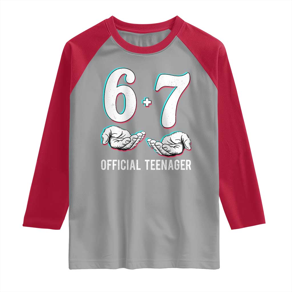 Funny 67 13th Birthday Raglan Shirt 6 7 Thirteen Year Old Official Teenager Hands - Wonder Print Shop
