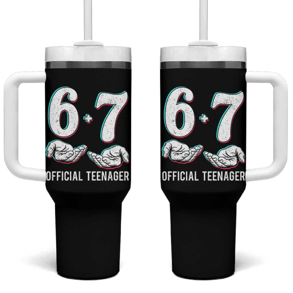 Funny 67 13th Birthday Tumbler With Handle 6 7 Thirteen Year Old Official Teenager Hands - Wonder Print Shop