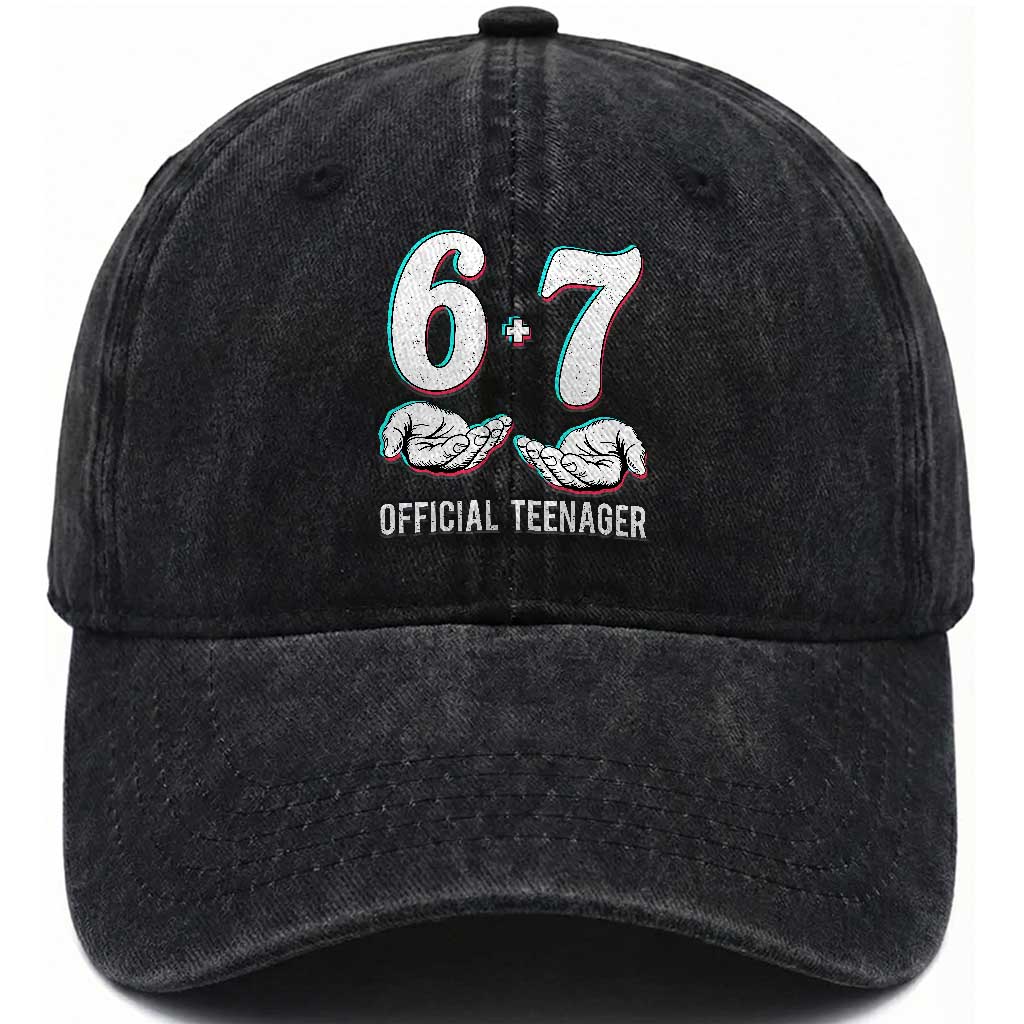 Funny 67 13th Birthday Washed Cotton Baseball Cap 6 7 Thirteen Year Old Official Teenager Hands