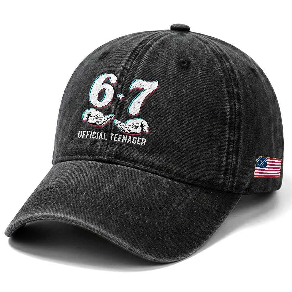 Funny 67 13th Birthday Washed Cotton Baseball Cap 6 7 Thirteen Year Old Official Teenager Hands