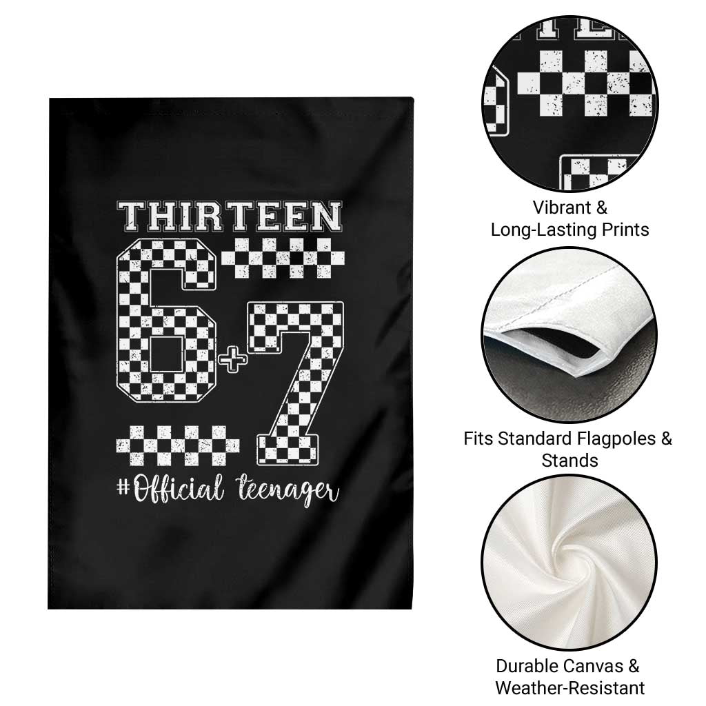 Funny 67 13th Birthday Garden Flag Thirteen Official Teenager Six Seven Meme Groovy Checkered - Wonder Print Shop