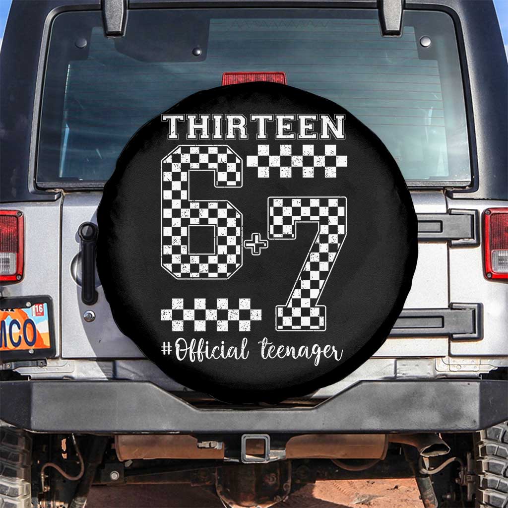 Funny 67 13th Birthday Spare Tire Cover Thirteen Official Teenager Six Seven Meme Groovy Checkered - Wonder Print Shop