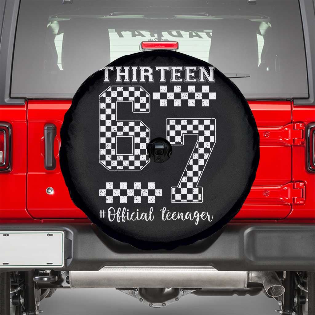 Funny 67 13th Birthday Spare Tire Cover Thirteen Official Teenager Six Seven Meme Groovy Checkered - Wonder Print Shop