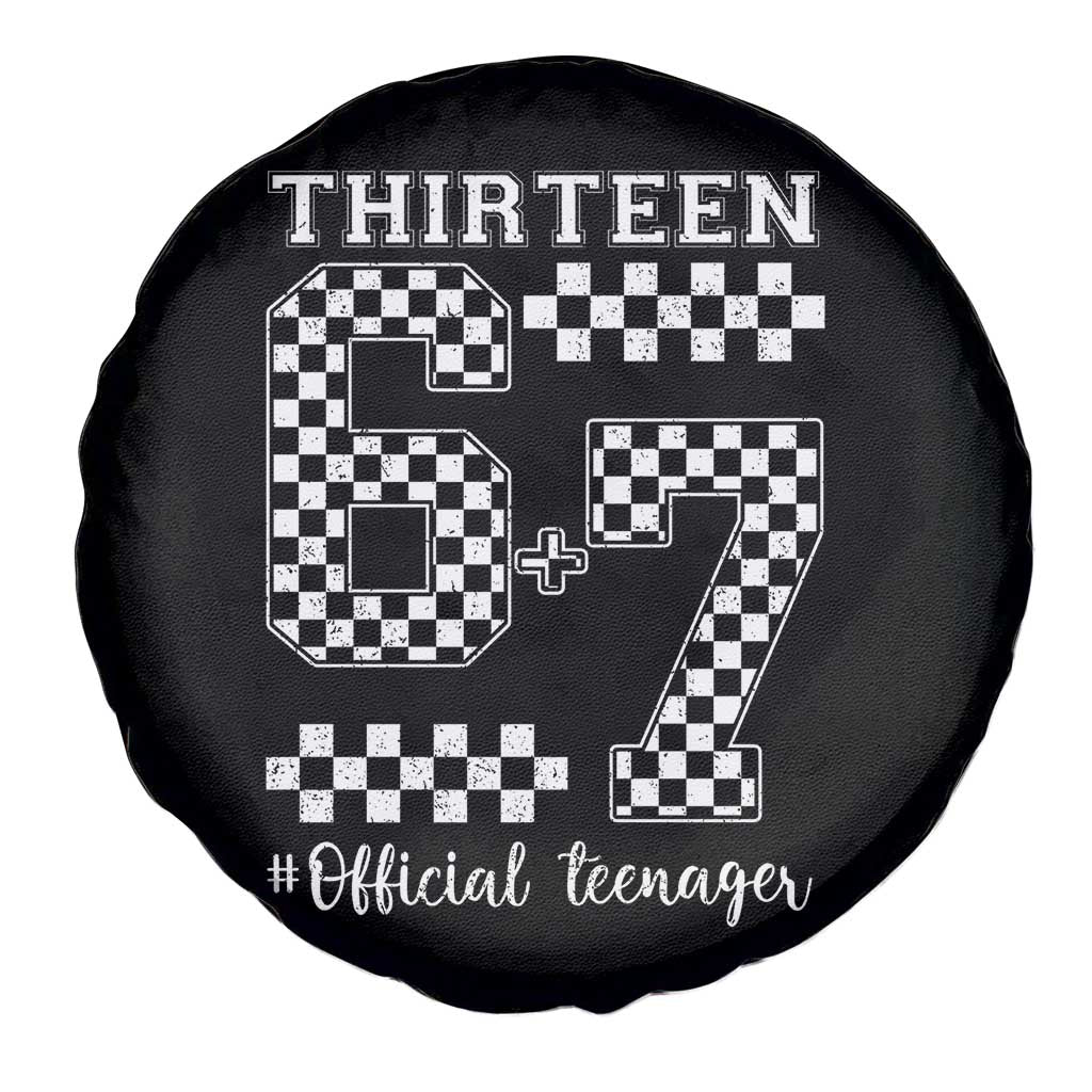 Funny 67 13th Birthday Spare Tire Cover Thirteen Official Teenager Six Seven Meme Groovy Checkered - Wonder Print Shop