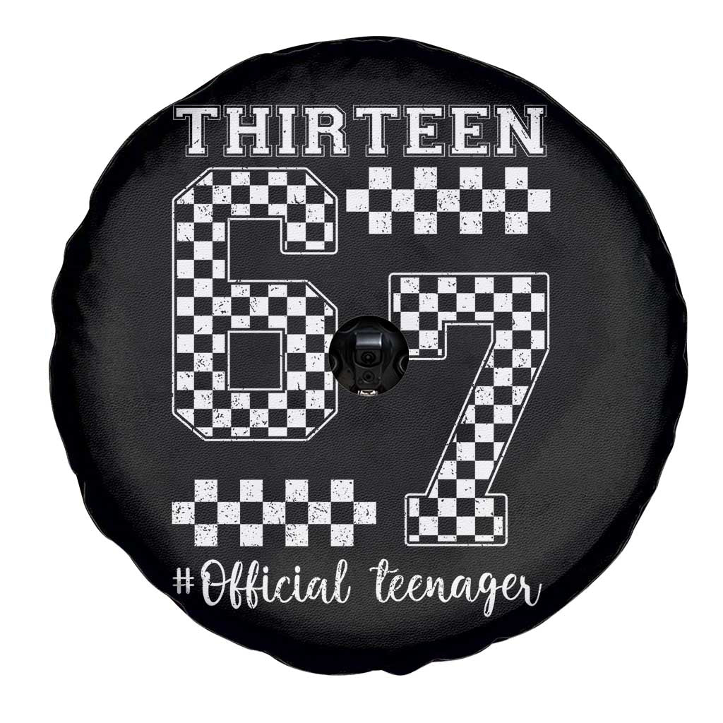 Funny 67 13th Birthday Spare Tire Cover Thirteen Official Teenager Six Seven Meme Groovy Checkered - Wonder Print Shop