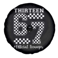Funny 67 13th Birthday Spare Tire Cover Thirteen Official Teenager Six Seven Meme Groovy Checkered - Wonder Print Shop