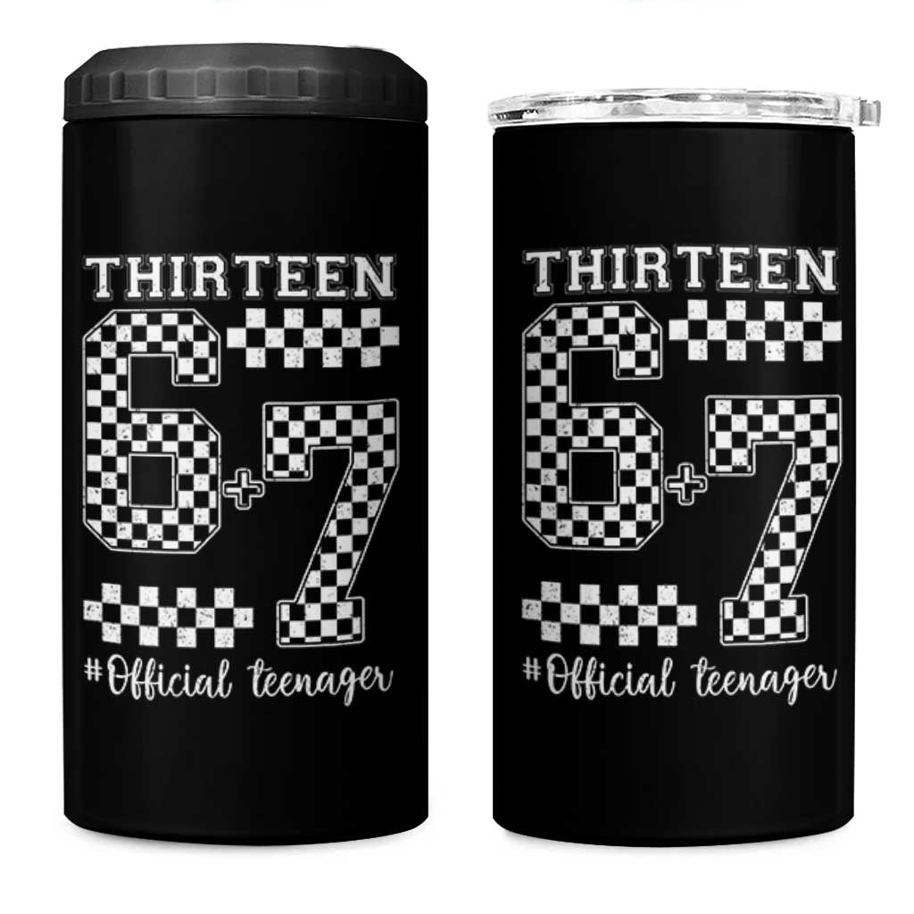 Funny 67 13th Birthday 4 in 1 Can Cooler Tumbler Thirteen Official Teenager Six Seven Meme Groovy Checkered - Wonder Print Shop